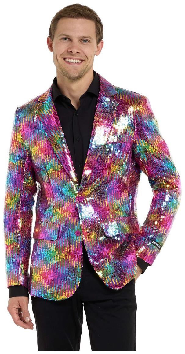 Stunning Suitmeister Rainbow Sequin Blazer for Pride Events Parties and Festive Celebrations
