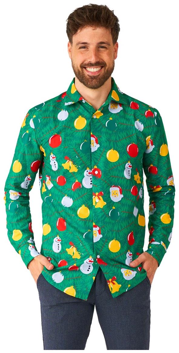 Festive Suitmeister Men's Christmas Ornaments Shirt for Holiday Parties Gatherings and Stylish Celebrations