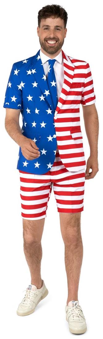 Stylish Suitmeister Men's Summer USA Flag Suit for 4th of July Parties Summer Events and Celebrations