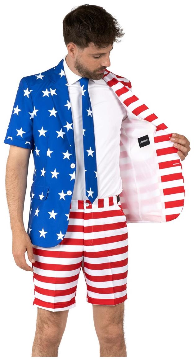 Stylish Suitmeister Men's Summer USA Flag Suit for 4th of July Parties Summer Events and Celebrations