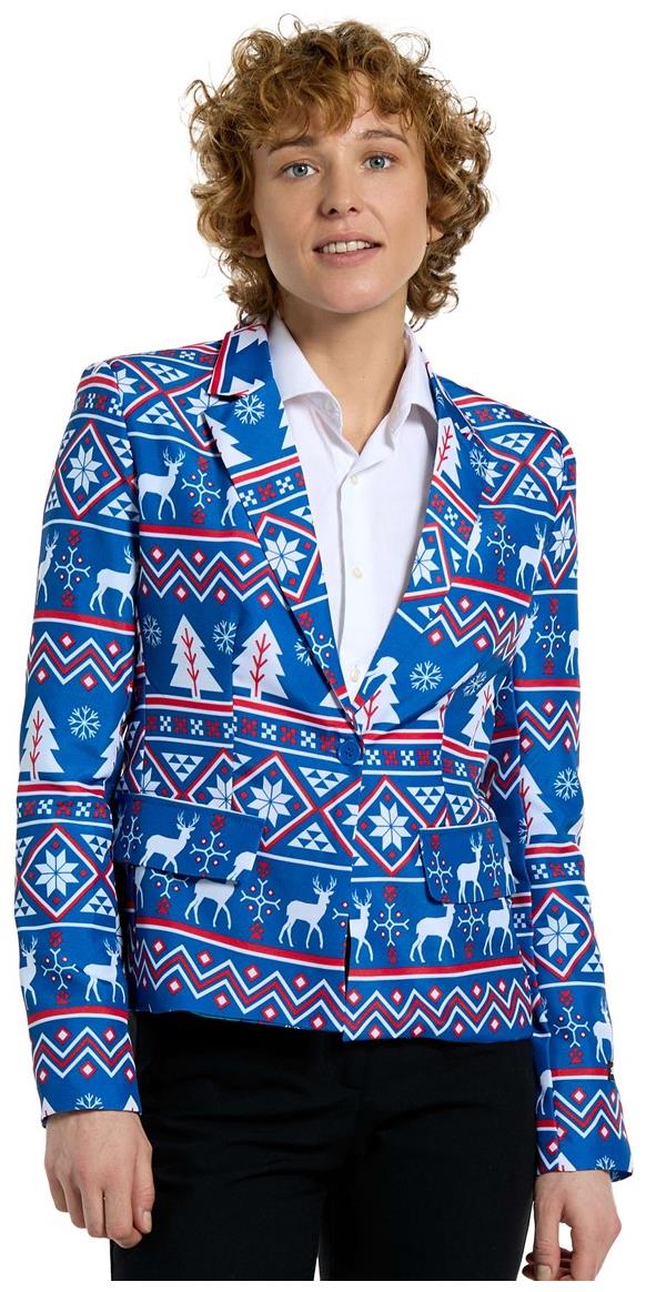 Stylish Suitmeister Women's Christmas Blue Nordic Blazer for Holiday Parties and Festive Gatherings