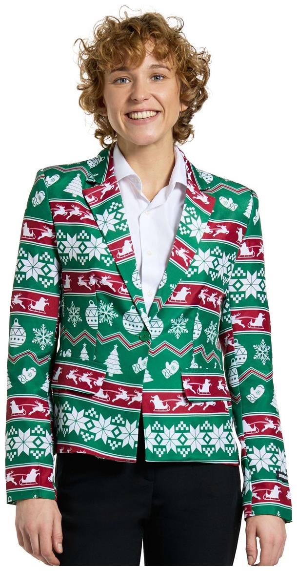 Stylish Suitmeister Women's Christmas Green Nordic Blazer for Holiday Parties and Festive Events