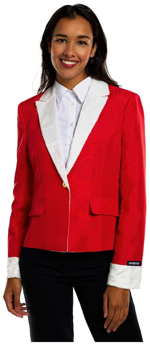 Stylish Suitmeister Women's Santa Faux Fur Blazer for Christmas Celebrations and Festive Events