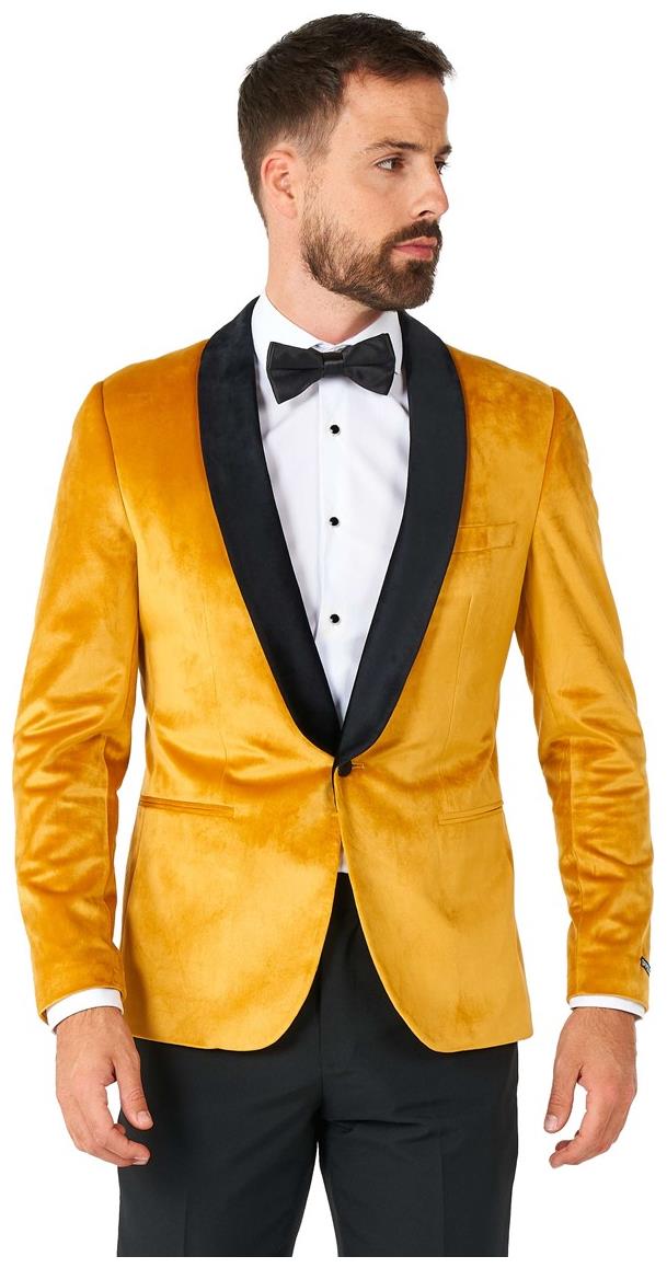 Gold Velvet Dinner Jacket for Holiday Events Parties and Formal Celebrations