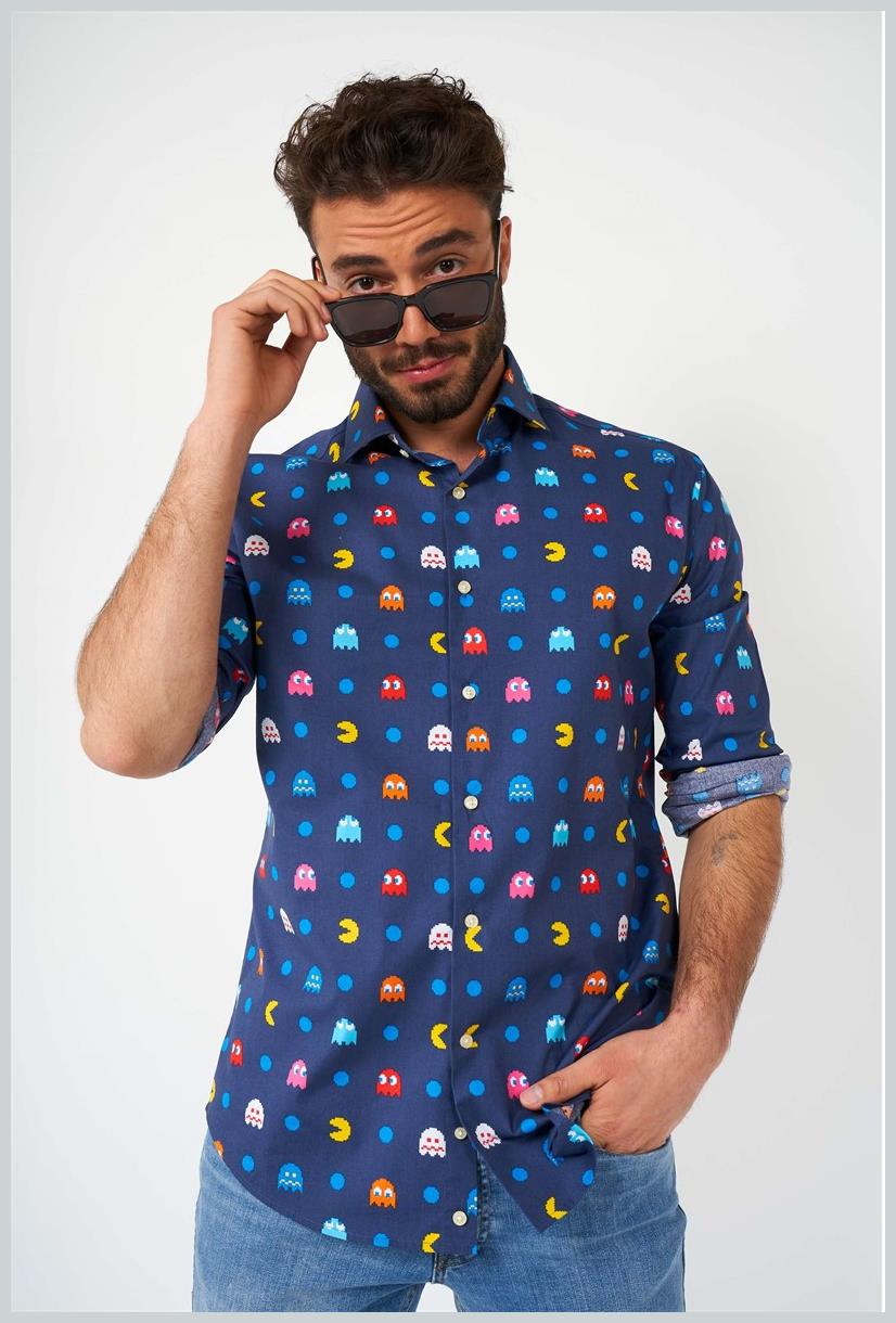 OppoSuits Men's Shirts SHIRT LS Pixel PAC-MANT