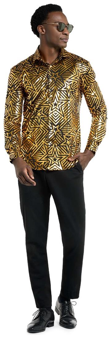 OppoSuits Men's Shirts SHIRT LS Golden Geo Star