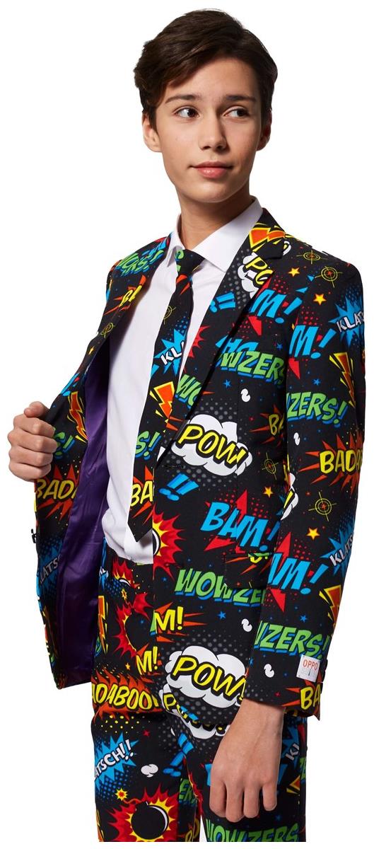 Comic Book Themed OppoSuits Badaboom Suit for Teen Boys Halloween Parties and Special Events