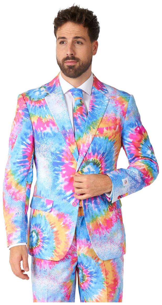 Stylish OppoSuits Men's Mr. Tie Dye Suit for Retro Theme Parties Halloween and Festivals