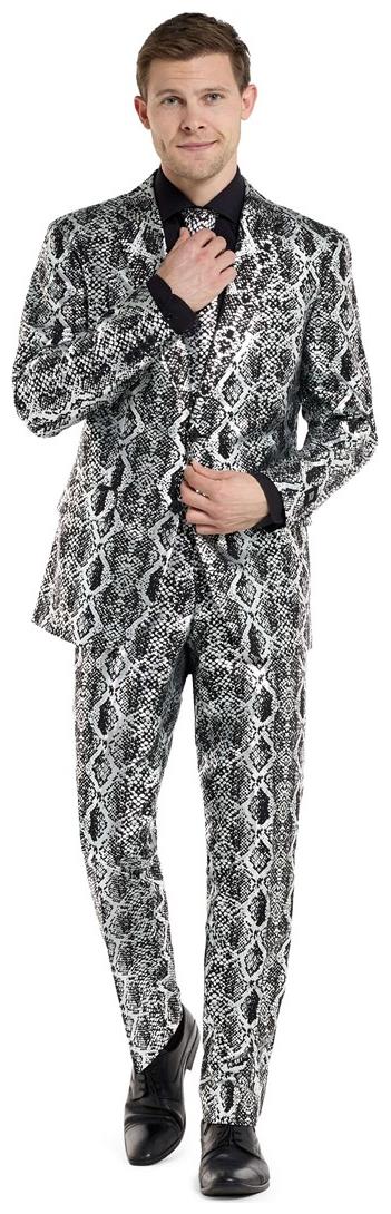 Stylish OppoSuits Men's Silver Snake Suit for Parties Halloween Events and Dance Floors