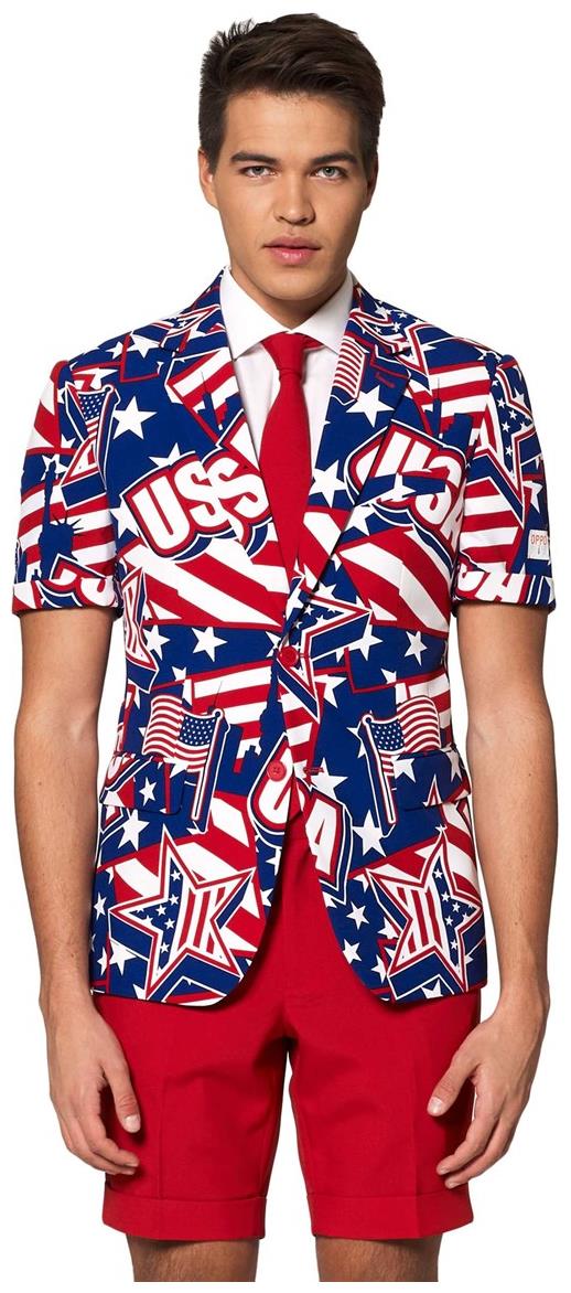 Stylish OppoSuits Men's Summer Mighty Murica Suit for National Holidays BBQs and Fourth of July Celebrations