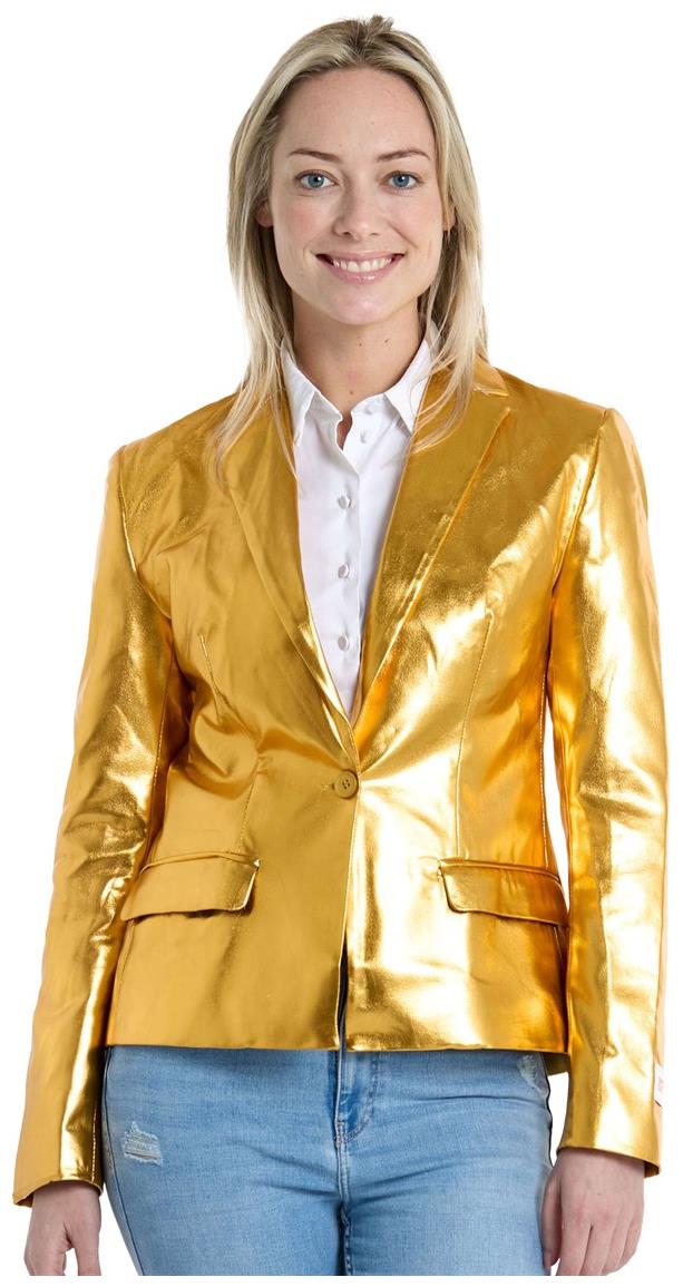 Stylish OppoSuits Women's Groovy Gold Blazer for Parties Holidays and Special Events