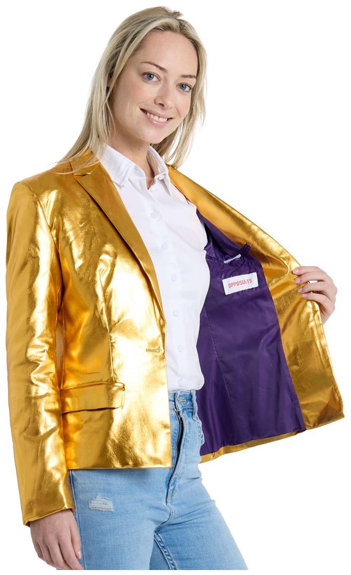 Stylish OppoSuits Women's Groovy Gold Blazer for Parties Holidays and Special Events