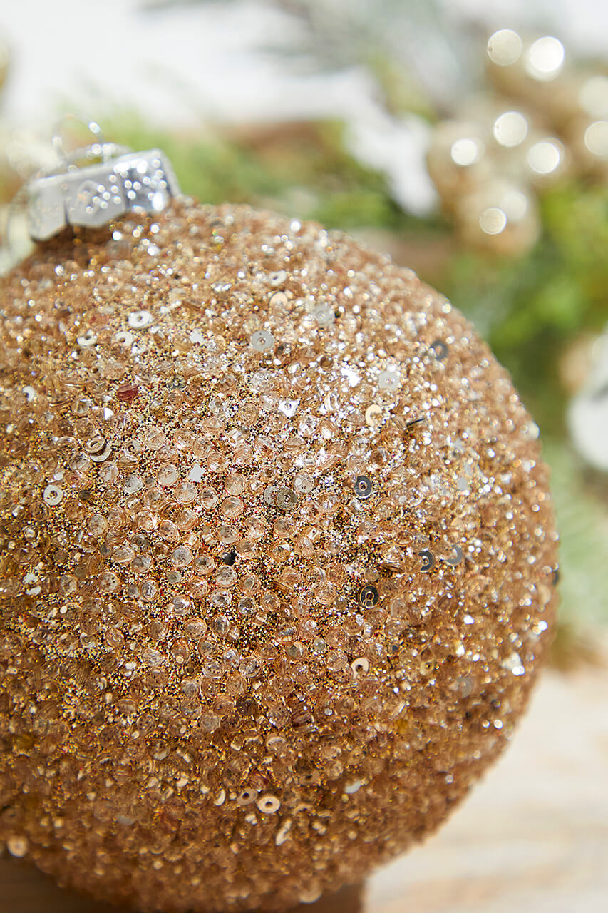 Glitter Ball Glass Ornament - Champagne Rose Gold