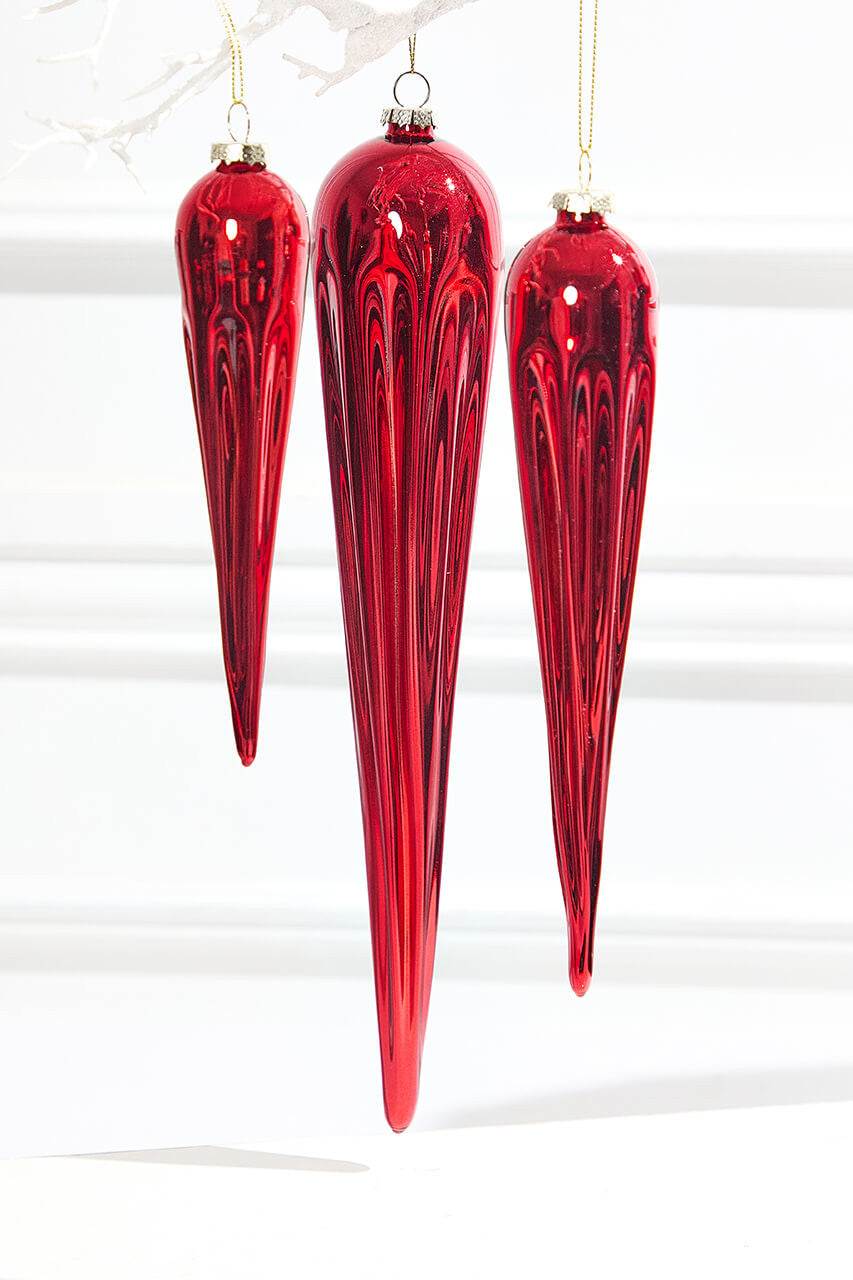 Red Finial Glass Ornament 9.5 Inch Elegant Christmas Decor