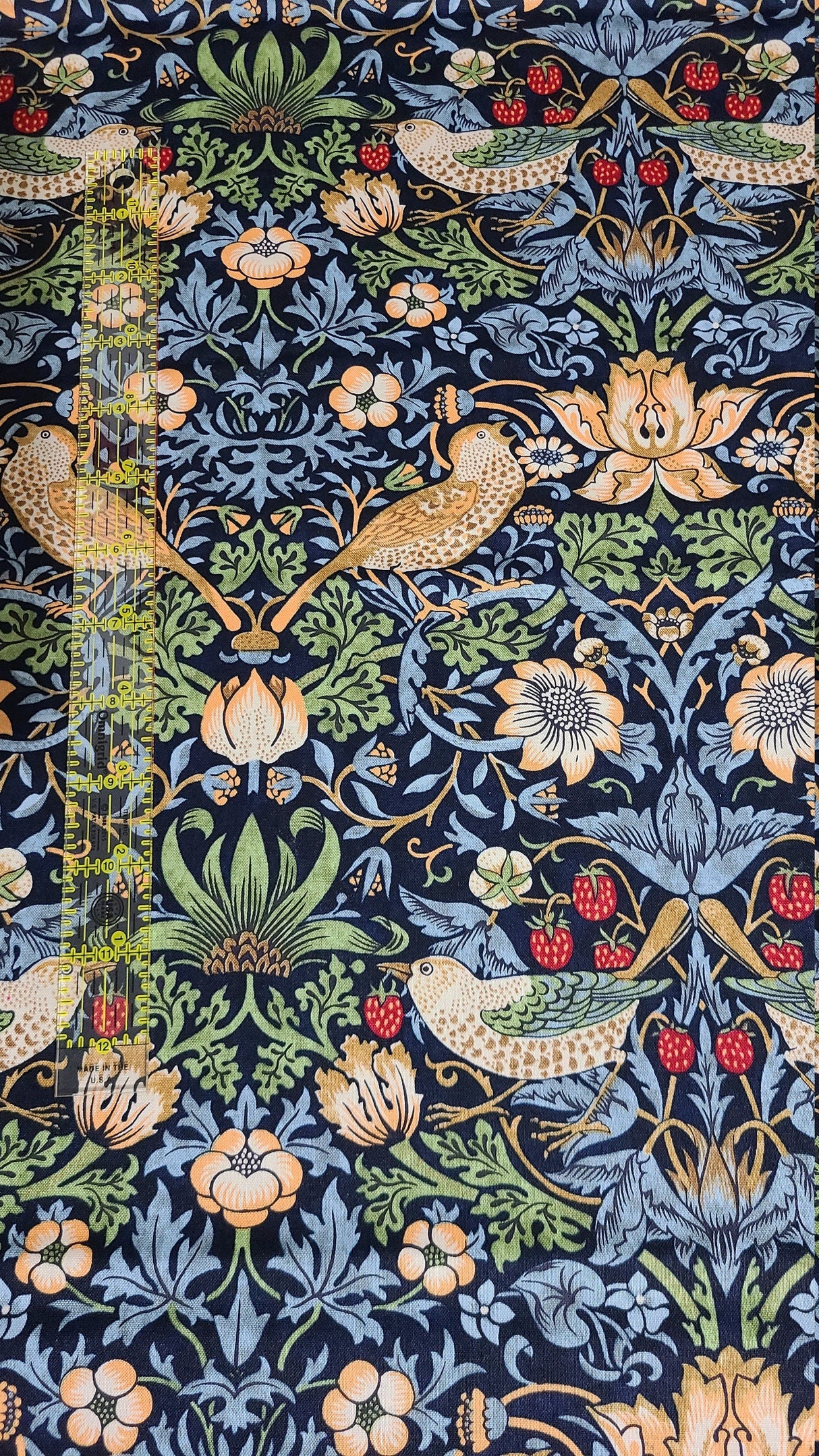 Quilting Cotton Strawberry Thief William Morris Thameside Navy Chocolate