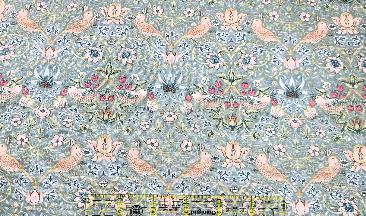 Quilting Cotton Mini Strawberry Thief Aqua William Morris