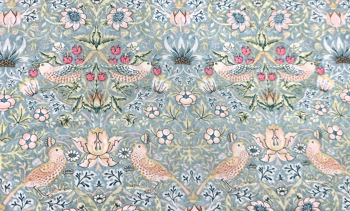 Quilting Cotton Mini Strawberry Thief Aqua William Morris
