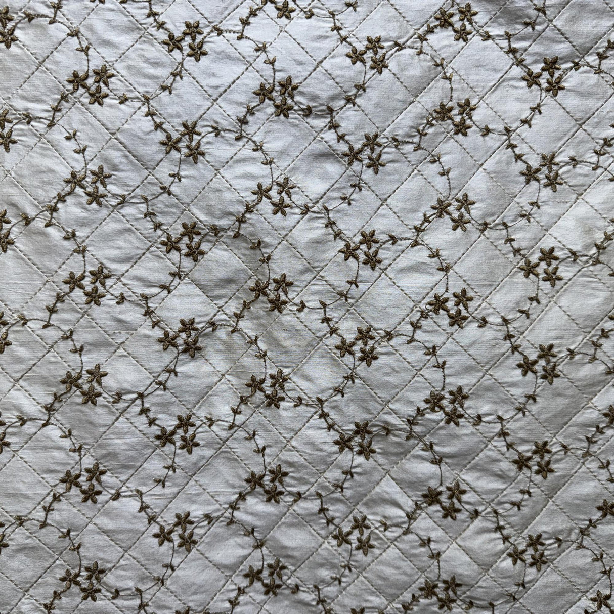 Orissa Silk Fabric - Small Diamond Floral Embroidered, 54" Width (1 Yard)