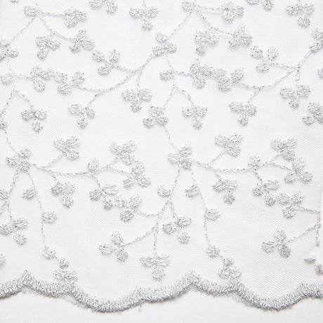 1 Yard Exquisite Mesh Lace Fabric with Metallic Embroidered Floral Pattern 52" Wide