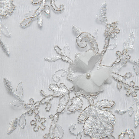 1 Yard Tulle Lace Fabric Embroidered Applique 3D Floral Pattern Delicate Look 52" Wide