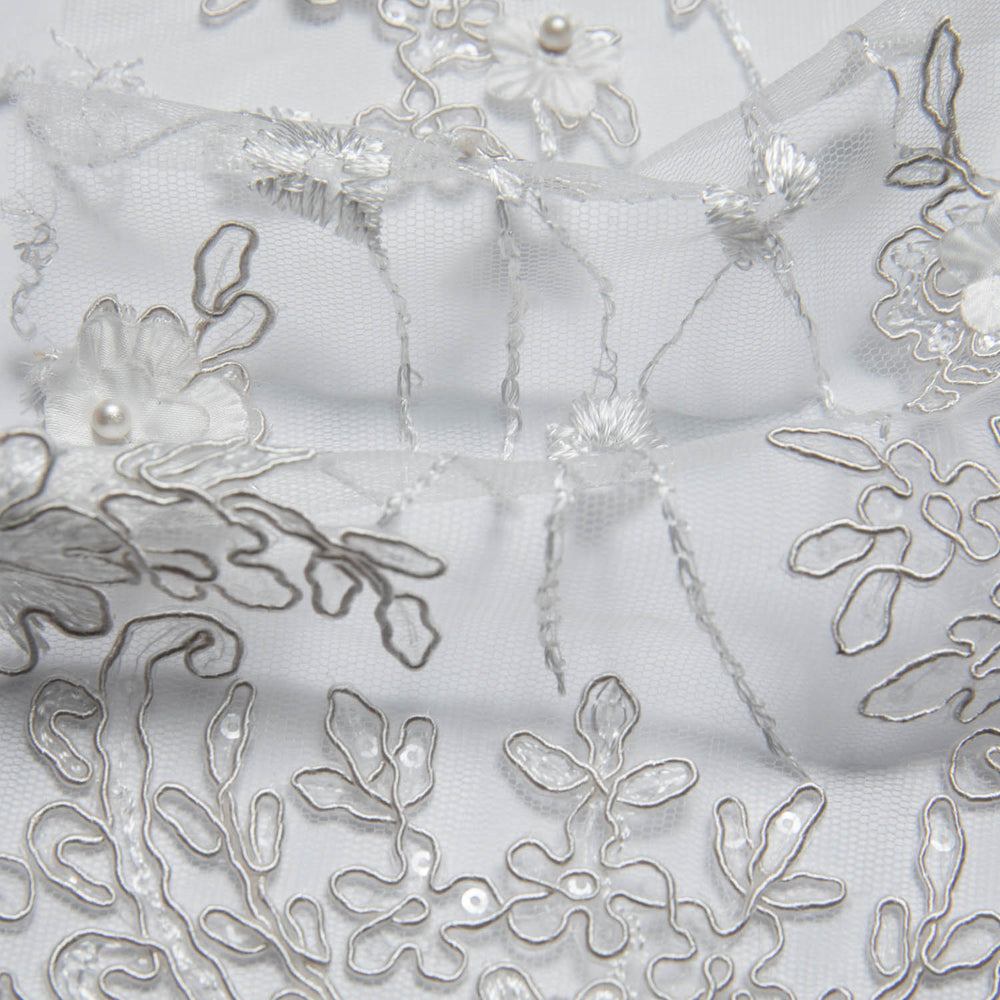 1 Yard Tulle Lace Fabric Embroidered Applique 3D Floral Pattern Elegant Look 52" Wide