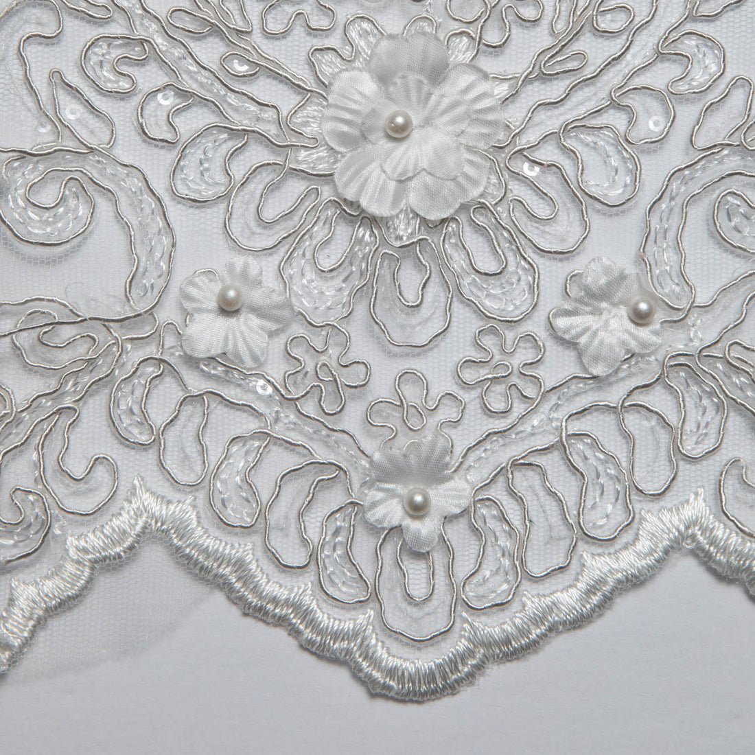 1 Yard 3D Floral Applique Embroidered Tulle Lace Fabric – 52" Wide Premium Textile for Bridal