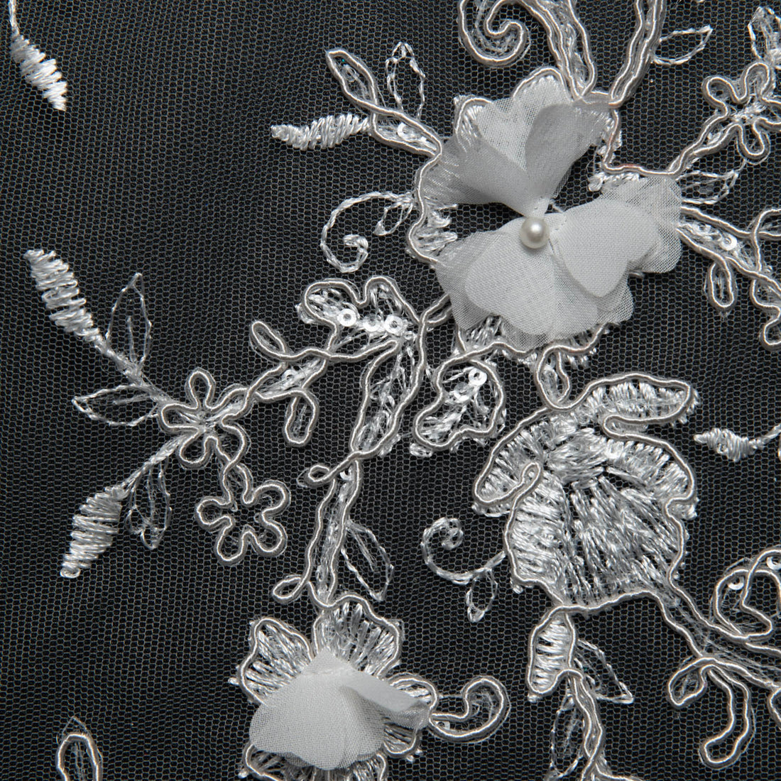 1 Yard Embroidered Tulle Lace Fabric with 3D Floral Applique 52" Wide Costume Textile