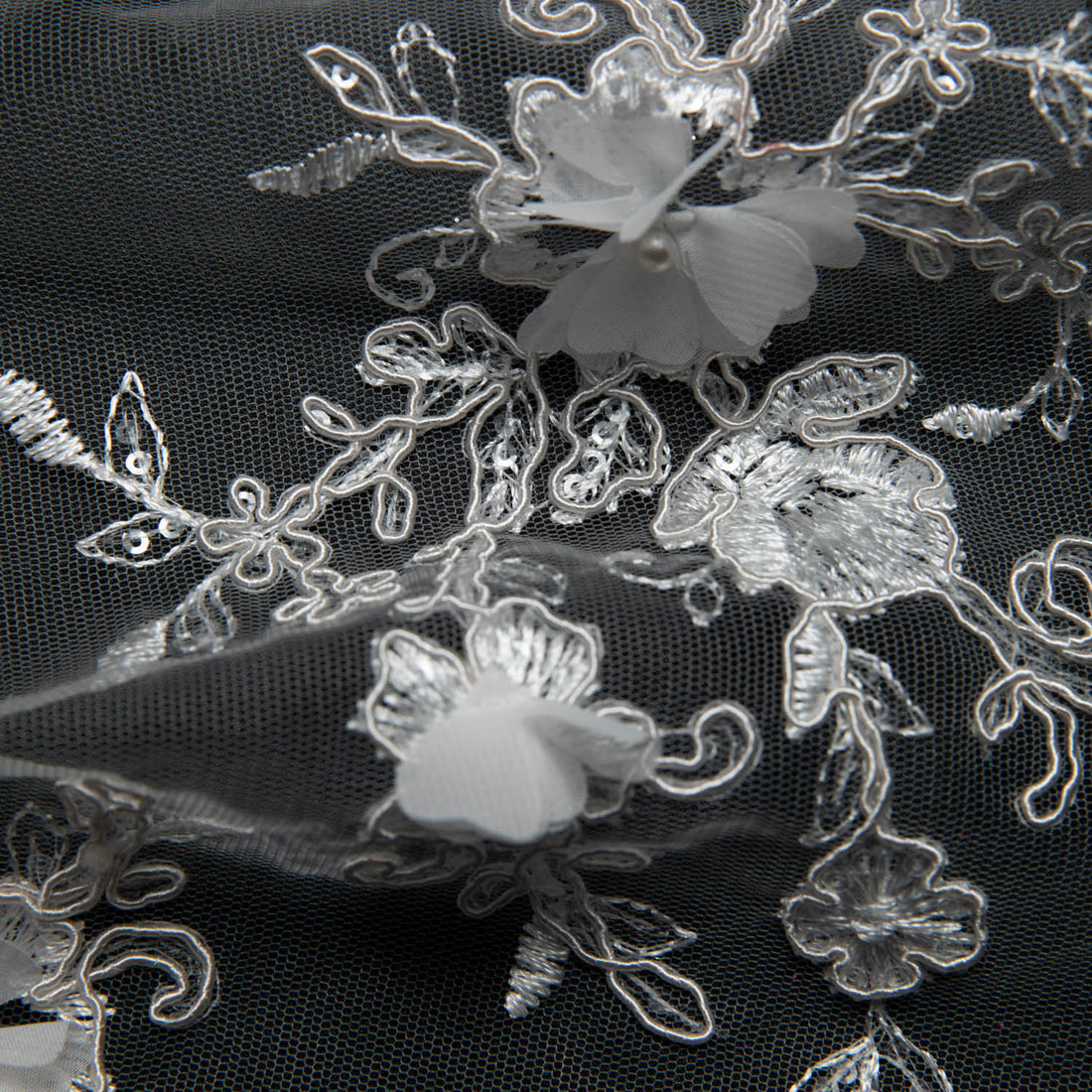 1 Yard Embroidered Tulle Lace Fabric with 3D Floral Applique 52" Wide Costume Textile