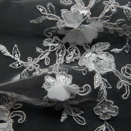 1 Yard Embroidered Tulle Lace Fabric with 3D Floral Applique 52" Wide Costume Textile