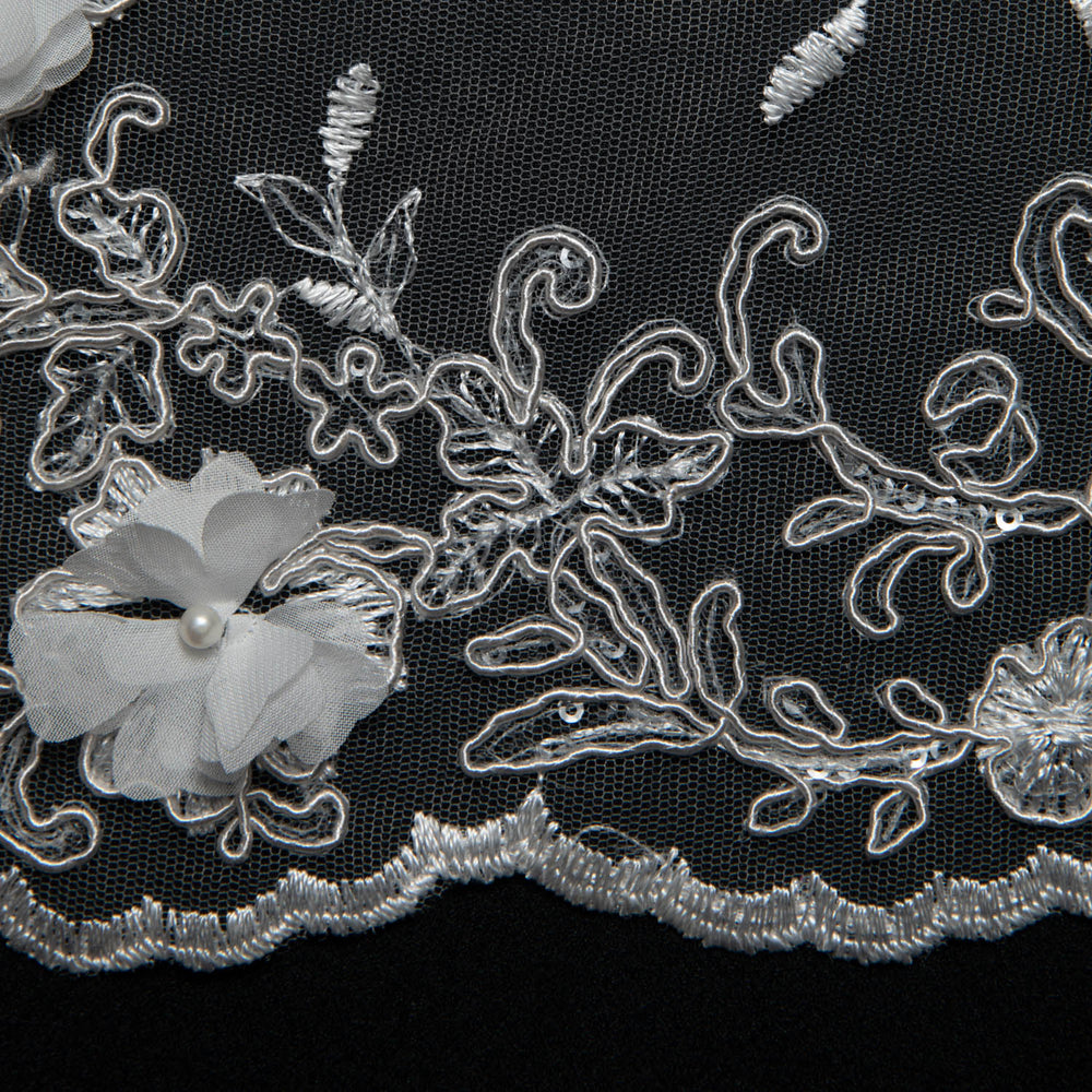 1 Yard Tulle Lace Fabric Embroidered Applique 3D Floral Pattern Delicate Look 52" Wide