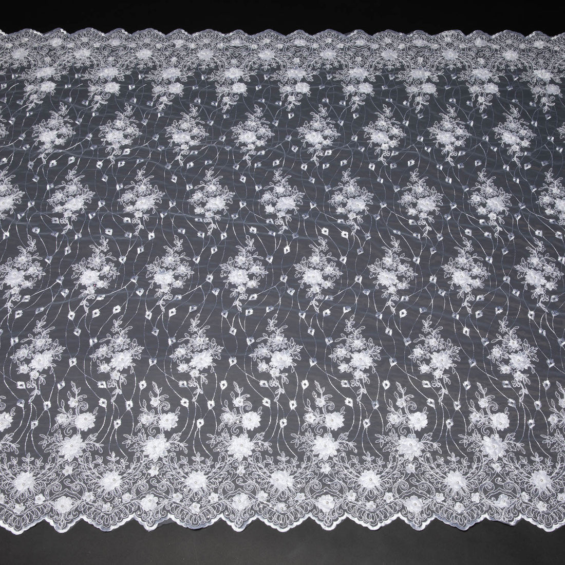 1 Yard 3D Floral Applique Embroidered Tulle Lace Fabric – 52" Wide Premium Textile for Bridal