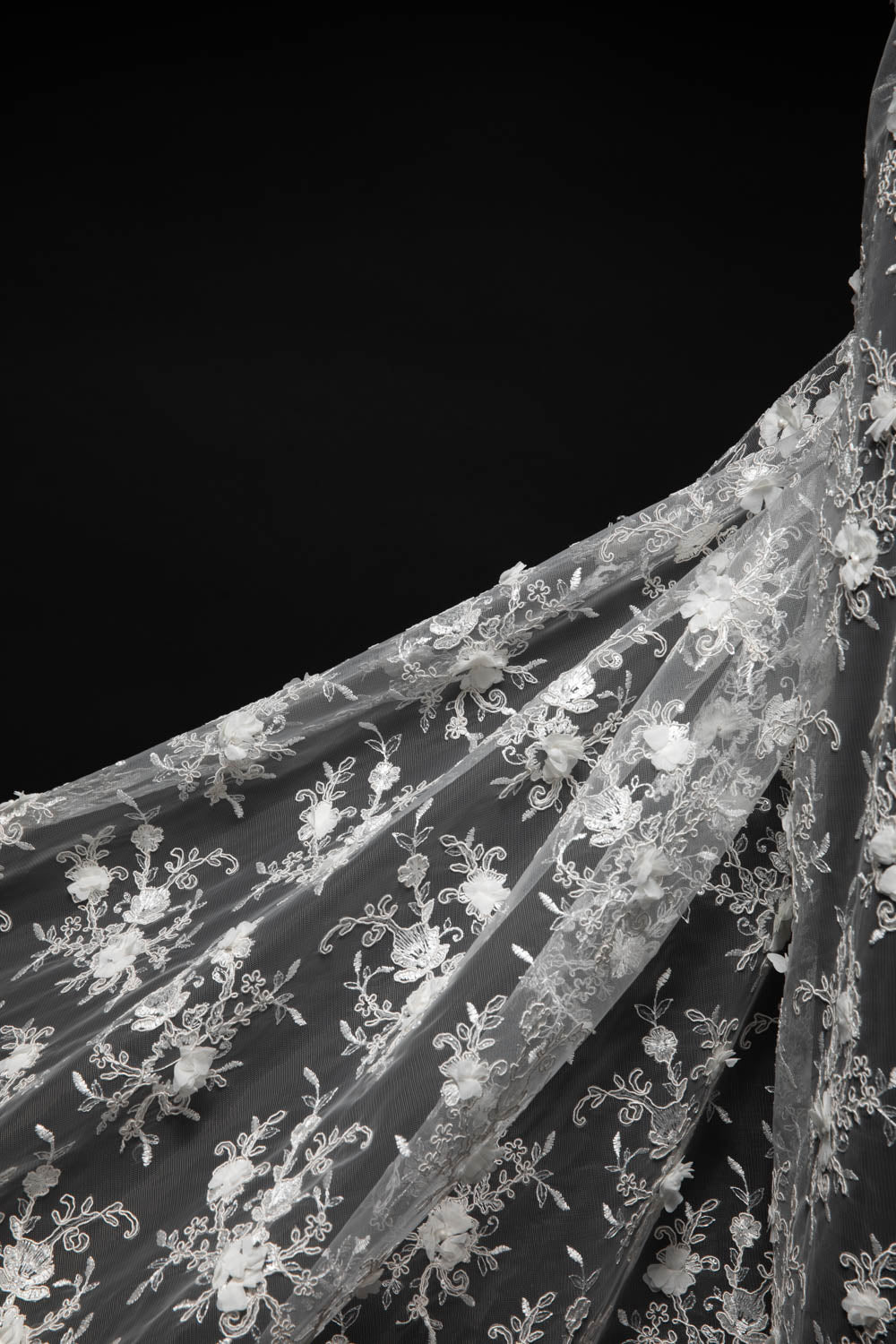 1 Yard Tulle Lace Fabric Embroidered Applique 3D Floral Pattern Delicate Look 52" Wide