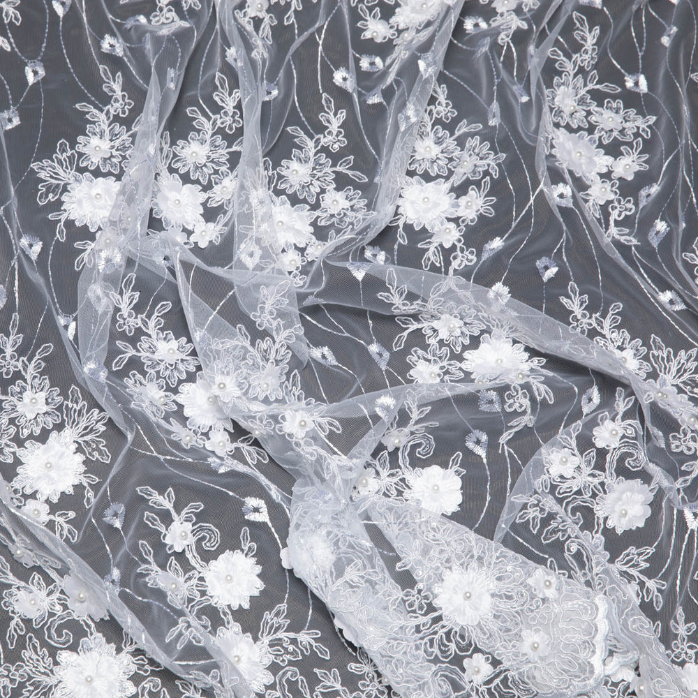 1 Yard Tulle Lace Fabric Embroidered Applique 3D Floral Pattern Elegant Look 52" Wide