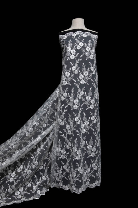 1 Yard Tulle Lace Fabric Embroidered W/Applique with Beautiful 3D Floral Pattern, 52" Wide