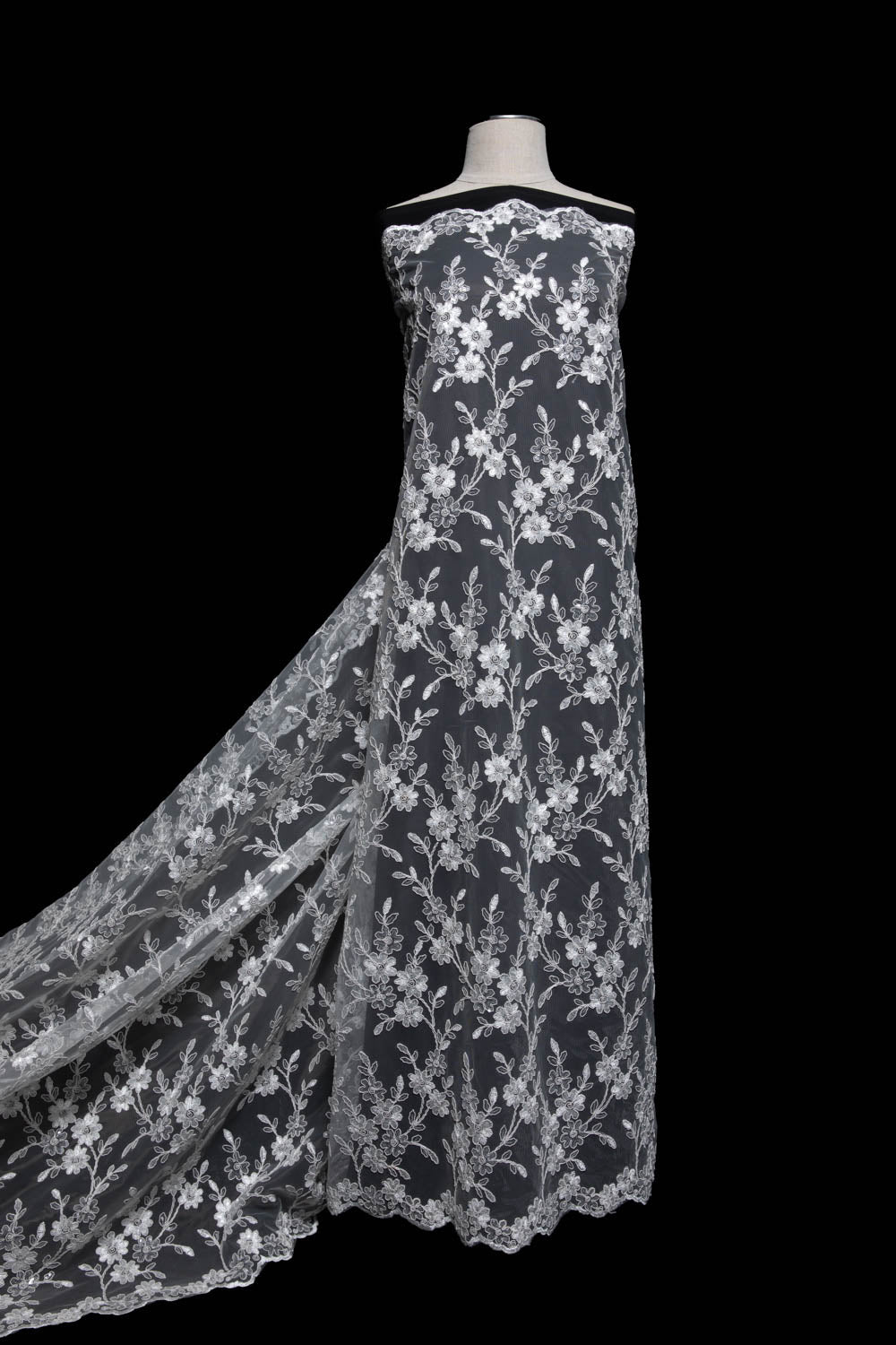 1 Yard Tulle Lace Fabric Embroidered W/Applique with Beautiful 3D Floral Pattern, 52" Wide