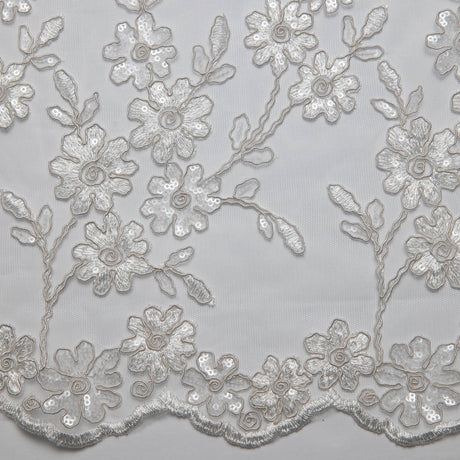 1 Yard Tulle Lace Fabric Embroidered W/Applique with Beautiful 3D Floral Pattern, 52" Wide