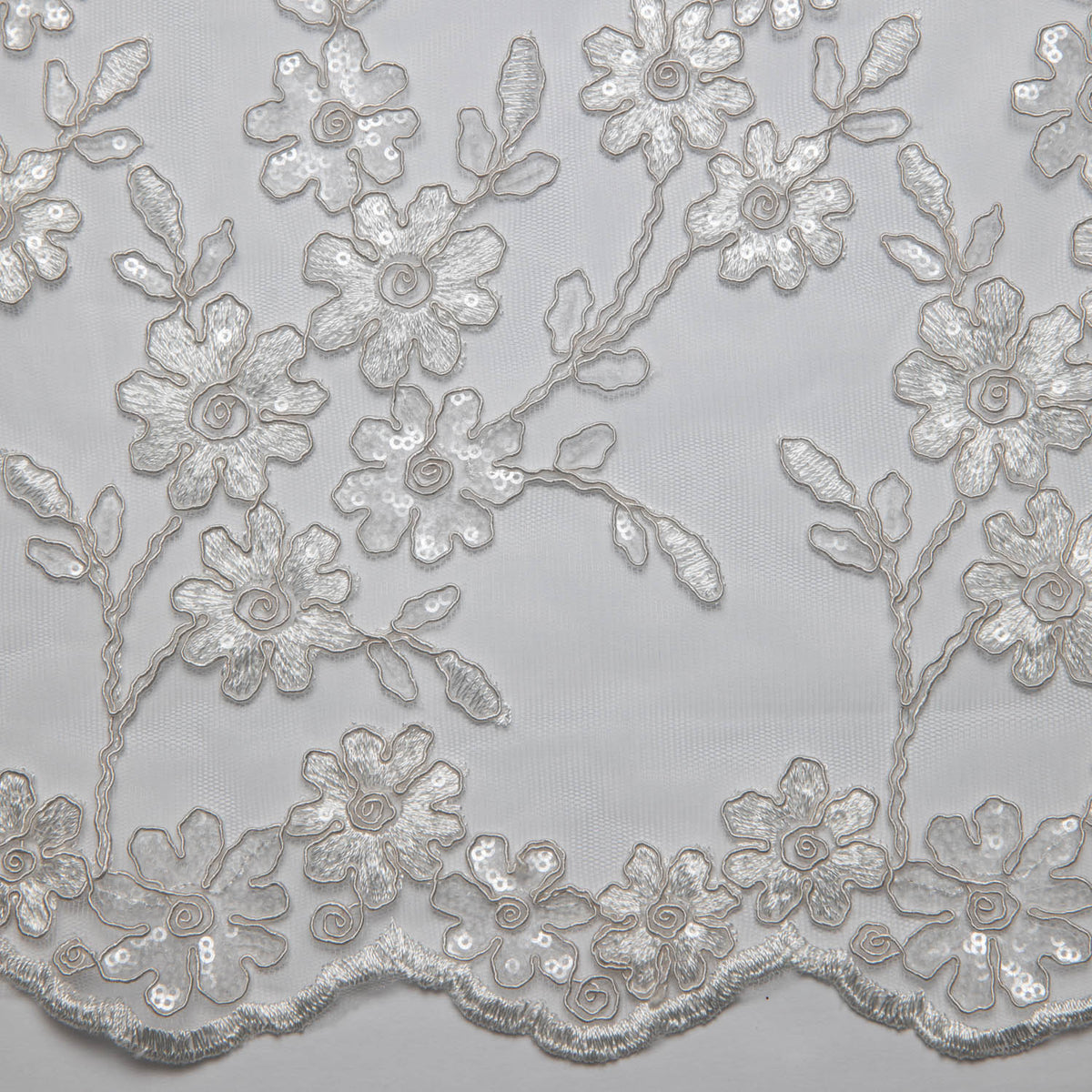 1 Yard Tulle Lace Fabric Embroidered W/Applique with Beautiful 3D Floral Pattern, 52" Wide