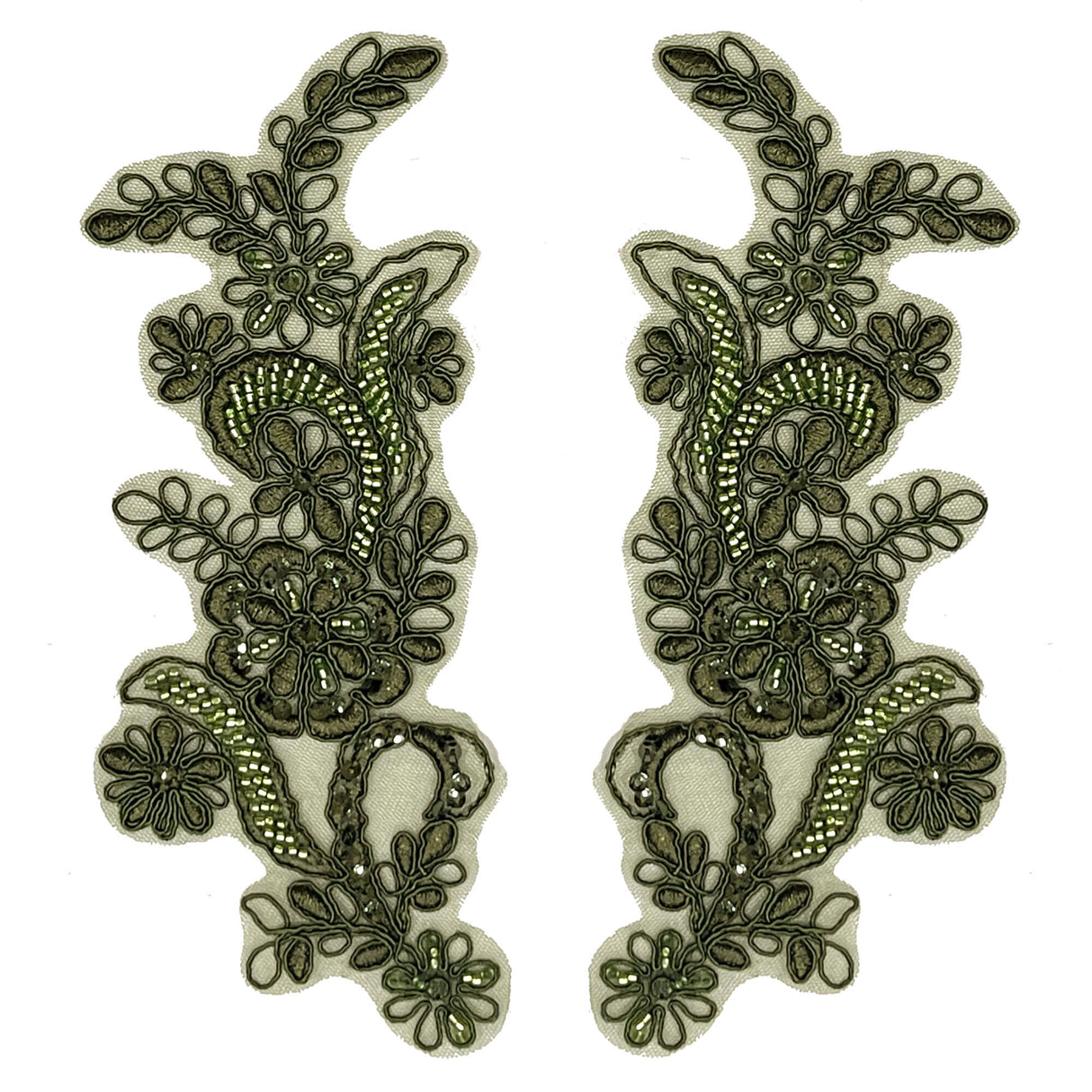 Beaded Corded Floral Lace Applique Pair