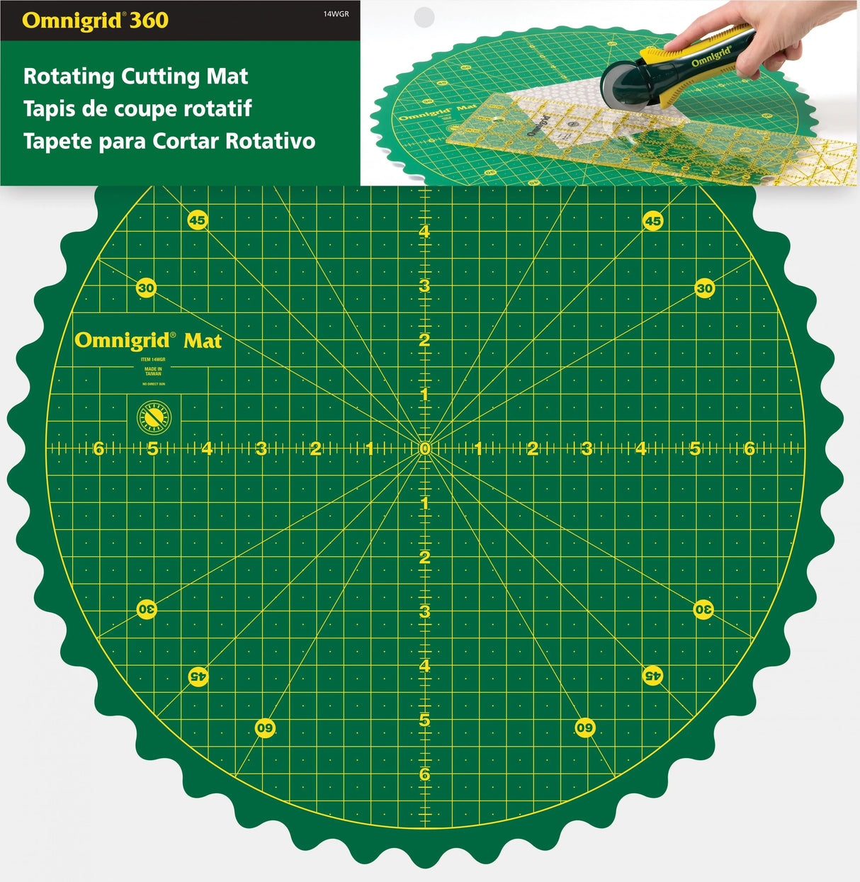 Rotating Cutting Mat Plastic 14in Diameter Green