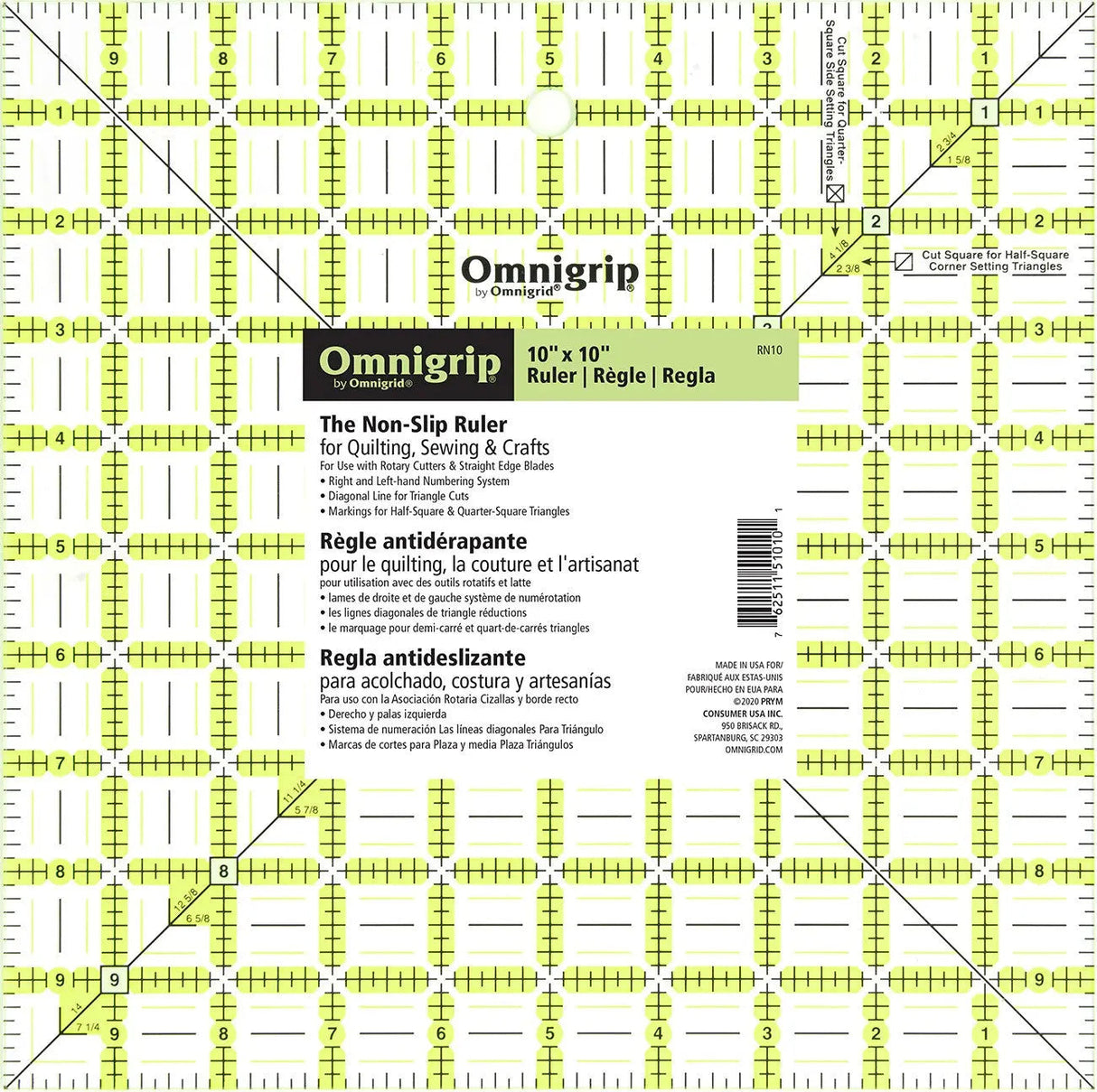 Acrylic Quilting Ruler 10in Square Clear