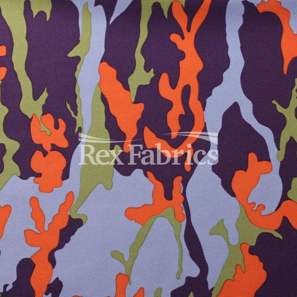Conflict Camo Polyester Spandex Fabric - Purple/Grey/Blue/Green Camo Print, 58/60" Width, 4-Way Stretch (1 Yard)