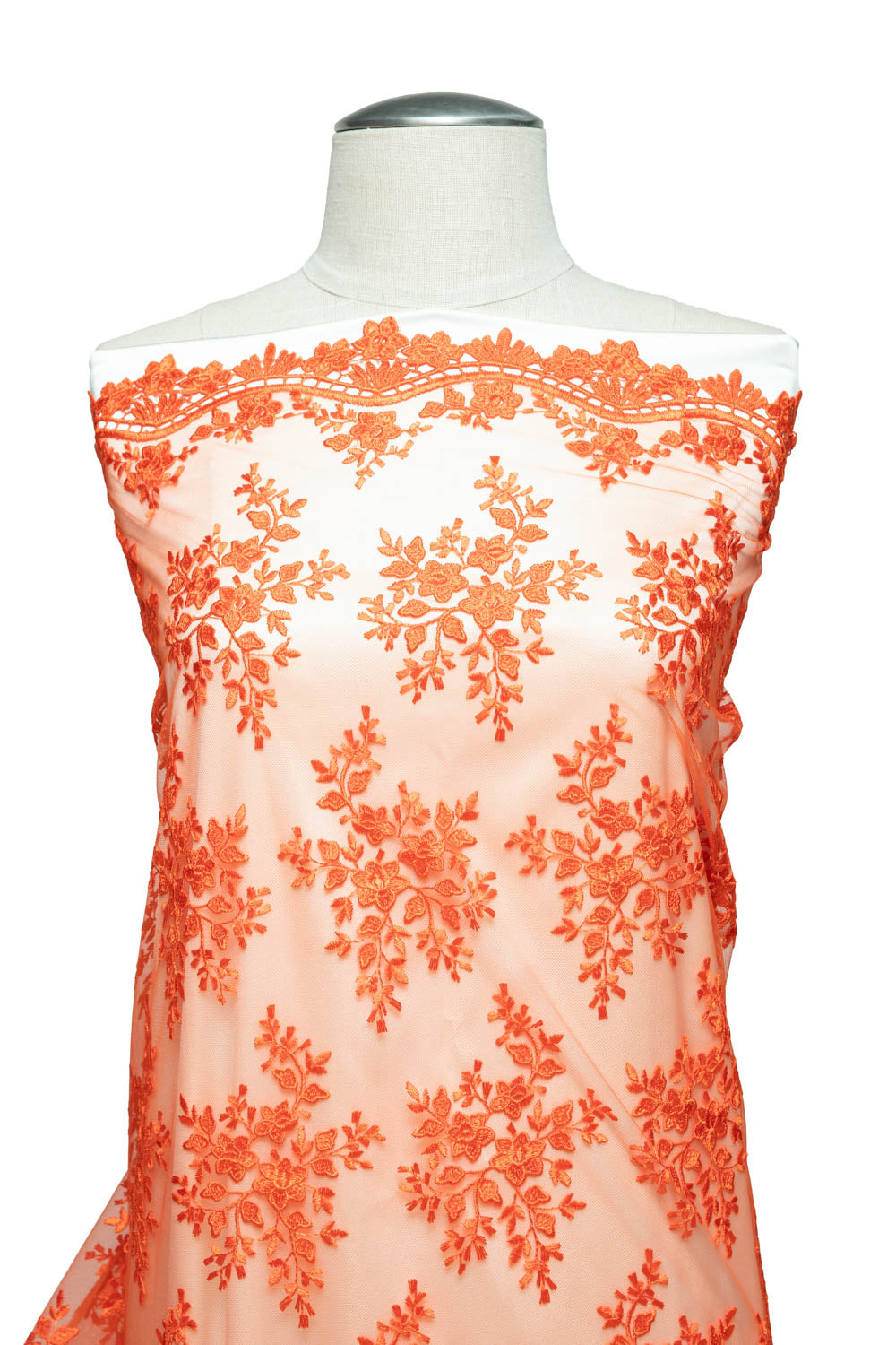 1 Yard Elegant Embroidered Lace Fabric with Delicate Floral Design 52" Wide