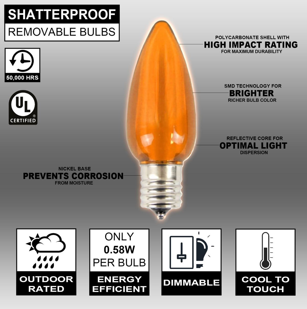 C9 Wonderful LED SMD Bulb (25 bulbs/bag) - Smooth, Orange