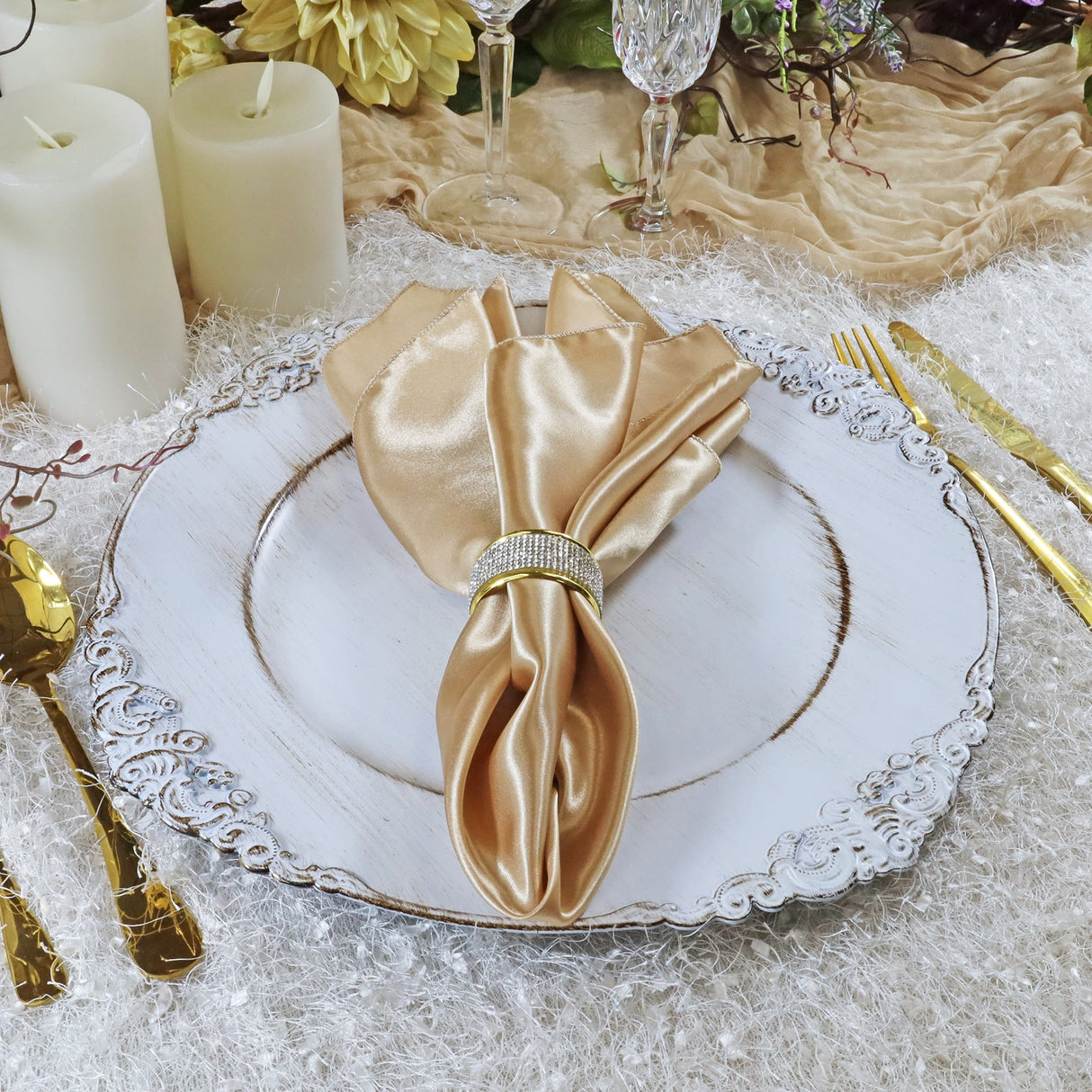 Baroque Acrylic Charger Plate 13" White Washed Gold Embossed