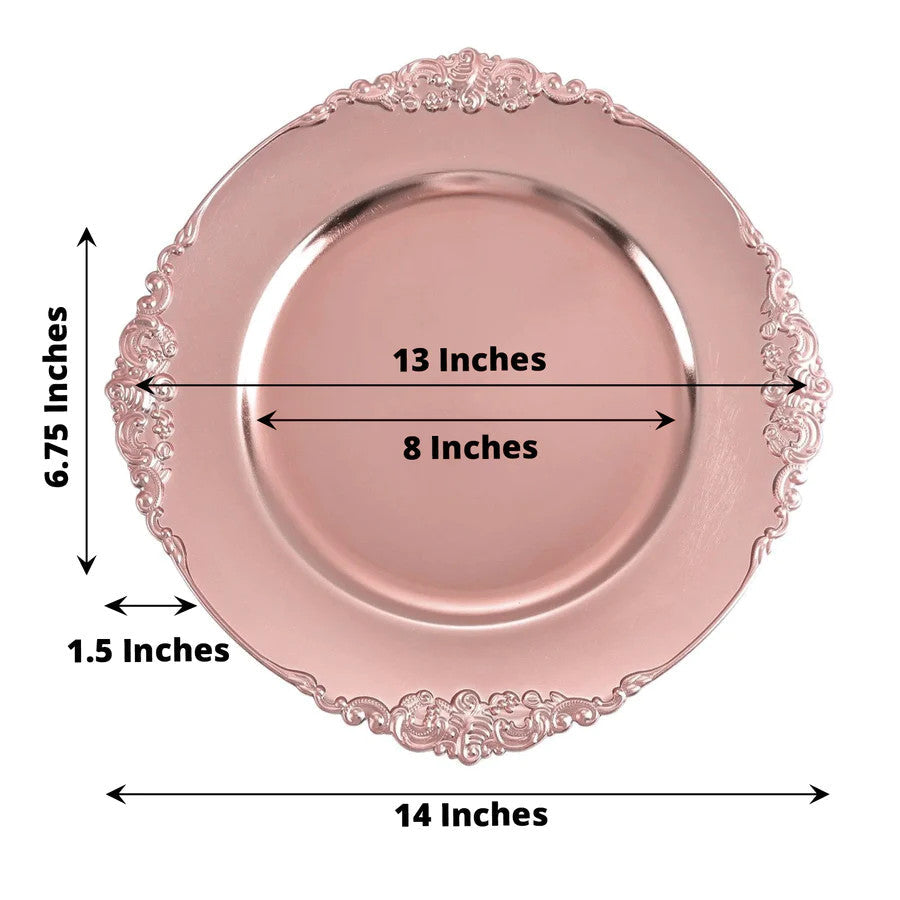 Acrylic Charger Plate 13" Rose Pink Embossed Baroque