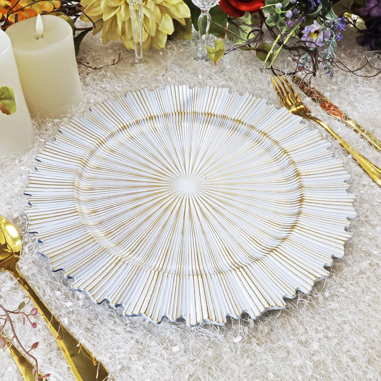Antique White Sunray Acrylic Charger Plate 13 Inch