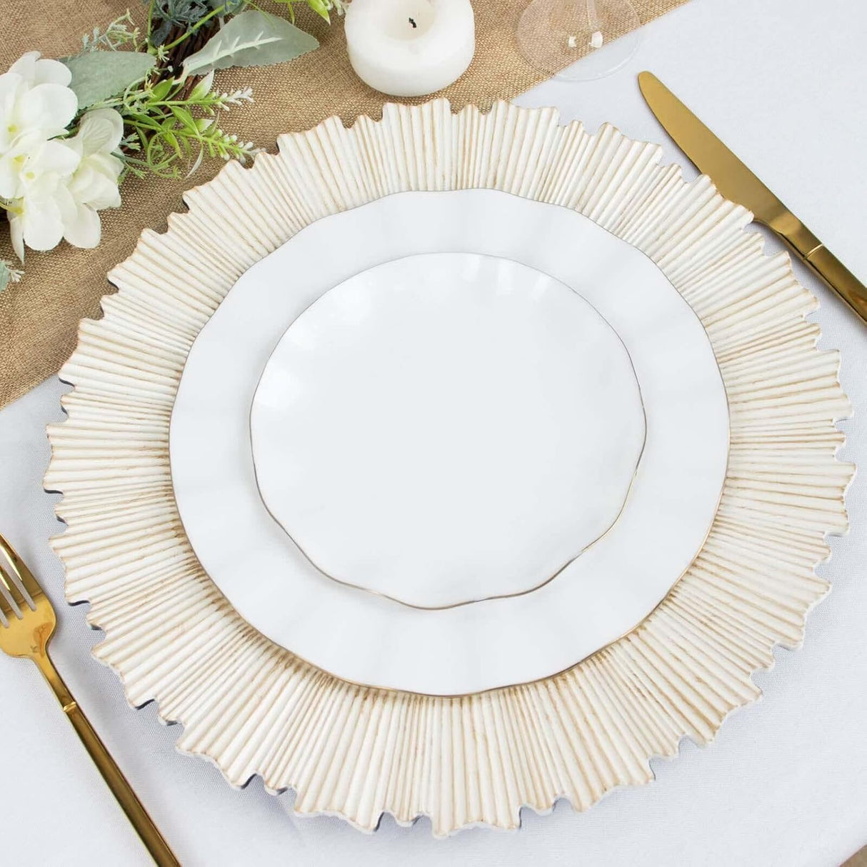 Antique White Sunray Acrylic Charger Plate 13 Inch