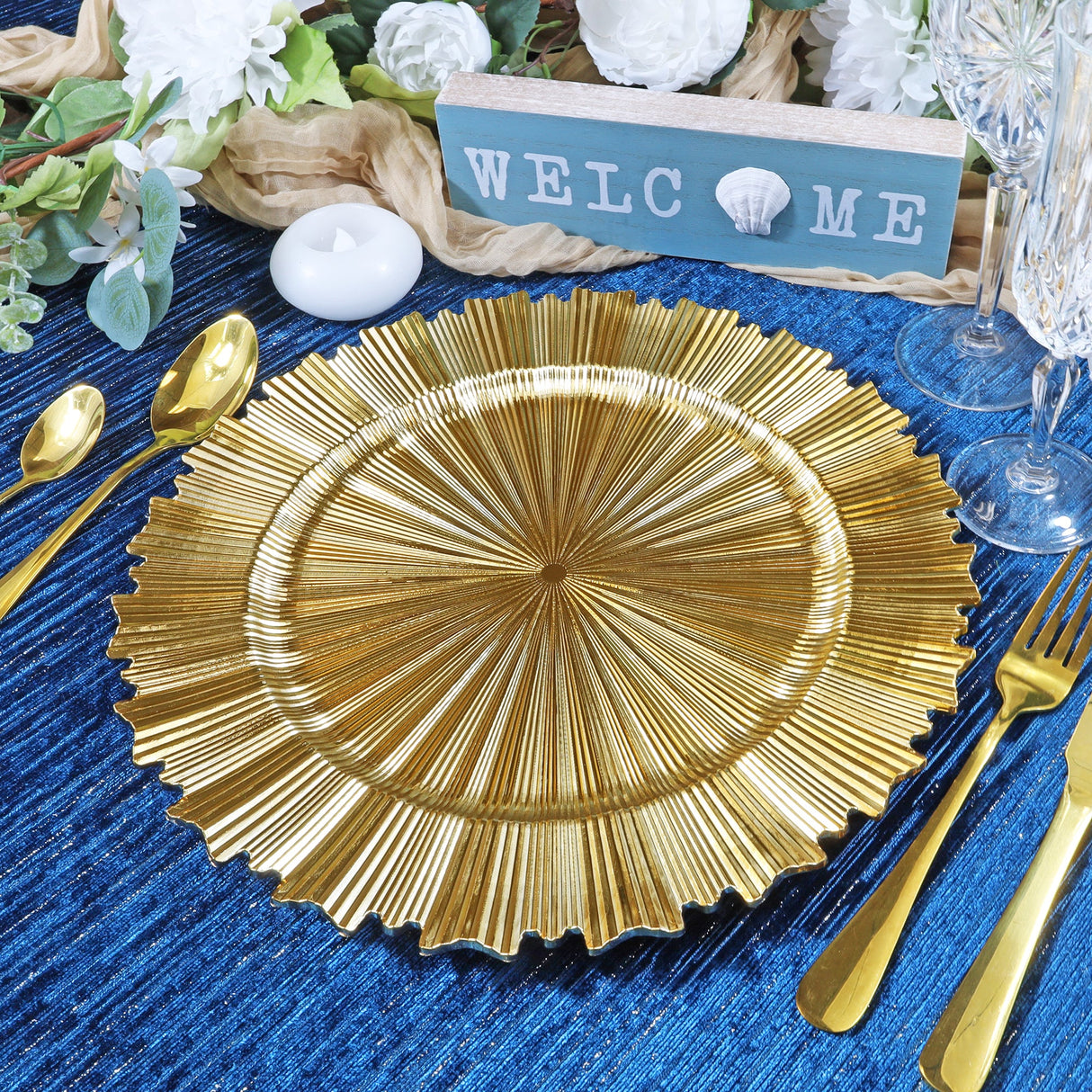 Gold Metallic Sunray Acrylic Charger Plates 13"