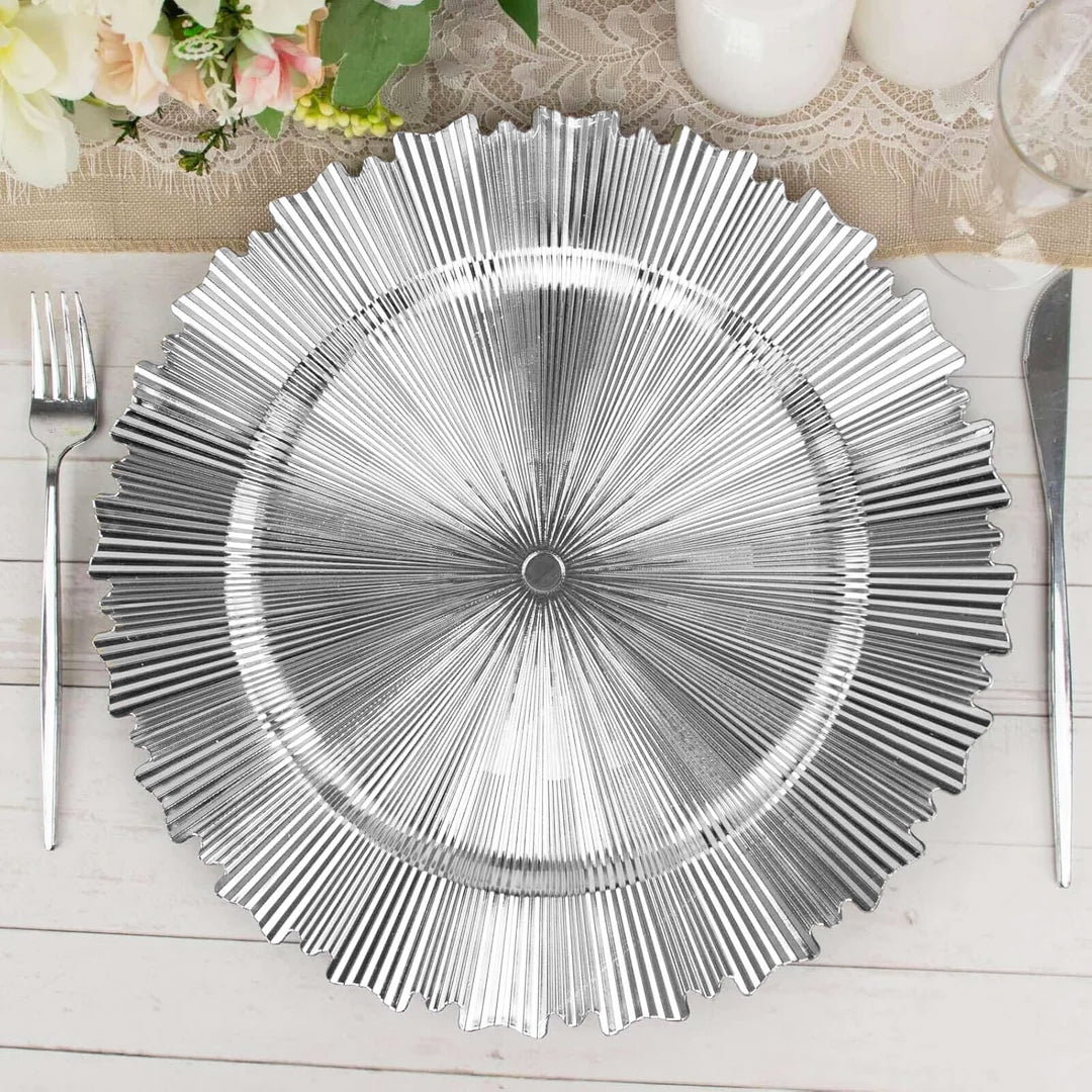 Silver Metallic Sunray Acrylic Charger Plate 13 Inch