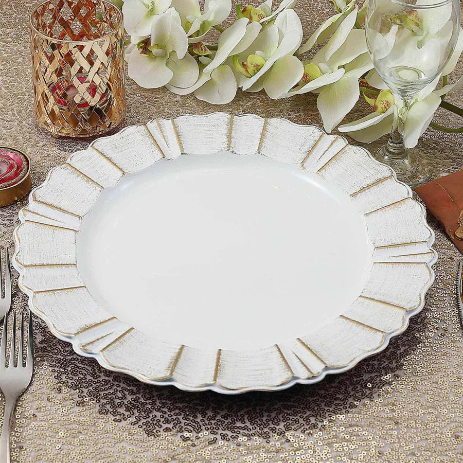 Acrylic Charger Plate 13" White Scallop Rimmed